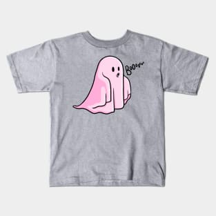 Cute Pink Ghost Saying Boo Illustration Kids T-Shirt